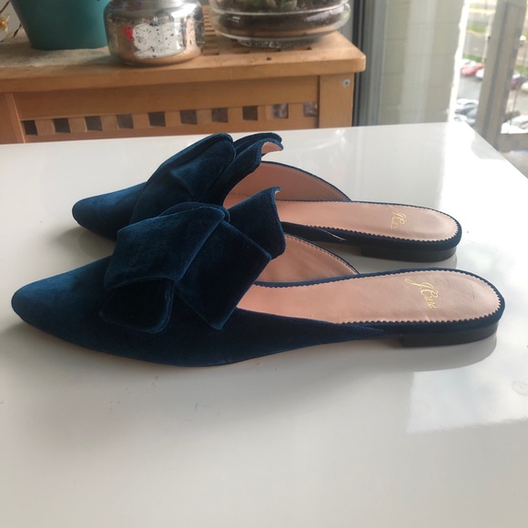 J. Crew 9 bow loafers blue suede mules shoes - Picture 5 of 7